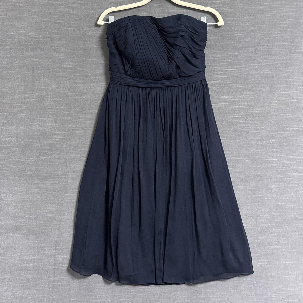 J Crew Dress 4 Navy Blue Silk Strapless Pleated‎ Ruched Cocktail Formal Party